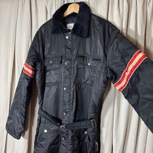Vintage Fieldmaster Black Insulated Snowmobile Suit Coverall Belt L/XL